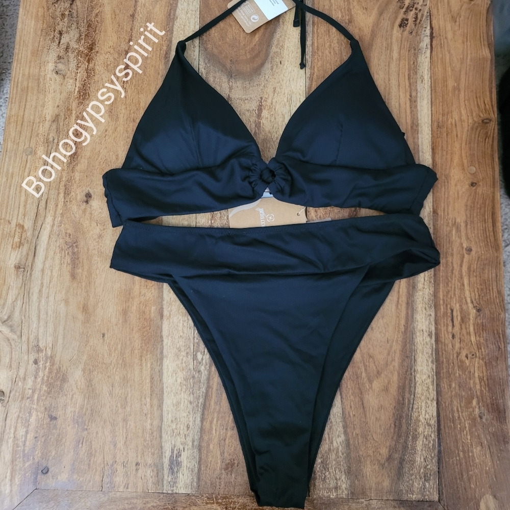 NWT Berlook Black Back TieTop & Black High Cut WaistBottom, L Bikini Set - Picture 16 of 16